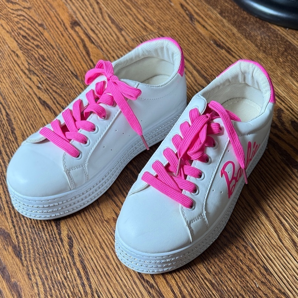 Barbie Women’s 9 Pink and White Sneakers with Rhinestones